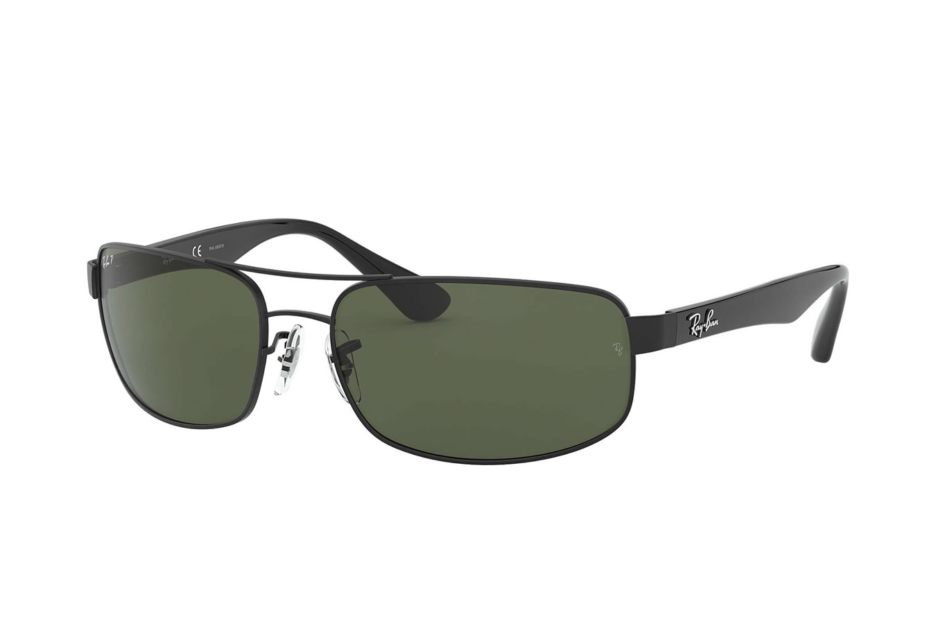 RAY BAN RB 3445 with Black Frame and Dark Green Polarized Lenses